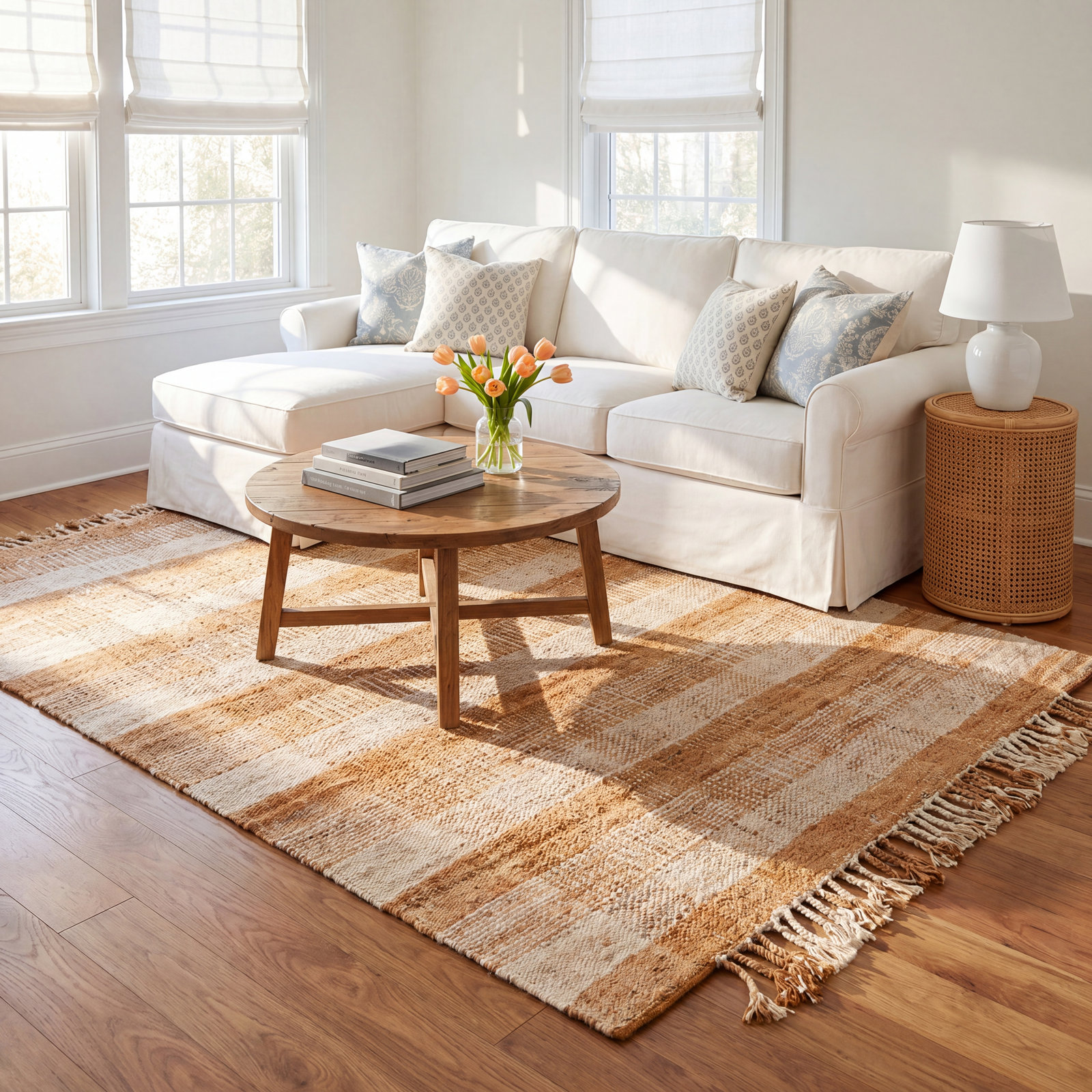 Hand-Woven Plaid Jute Rug, Rectangle 8'10" x 12'