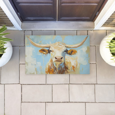  Texas Longhorn Abstract Pattern Non Slip Quick Dry Door Mat Recycled Cushioned, 18"x30"