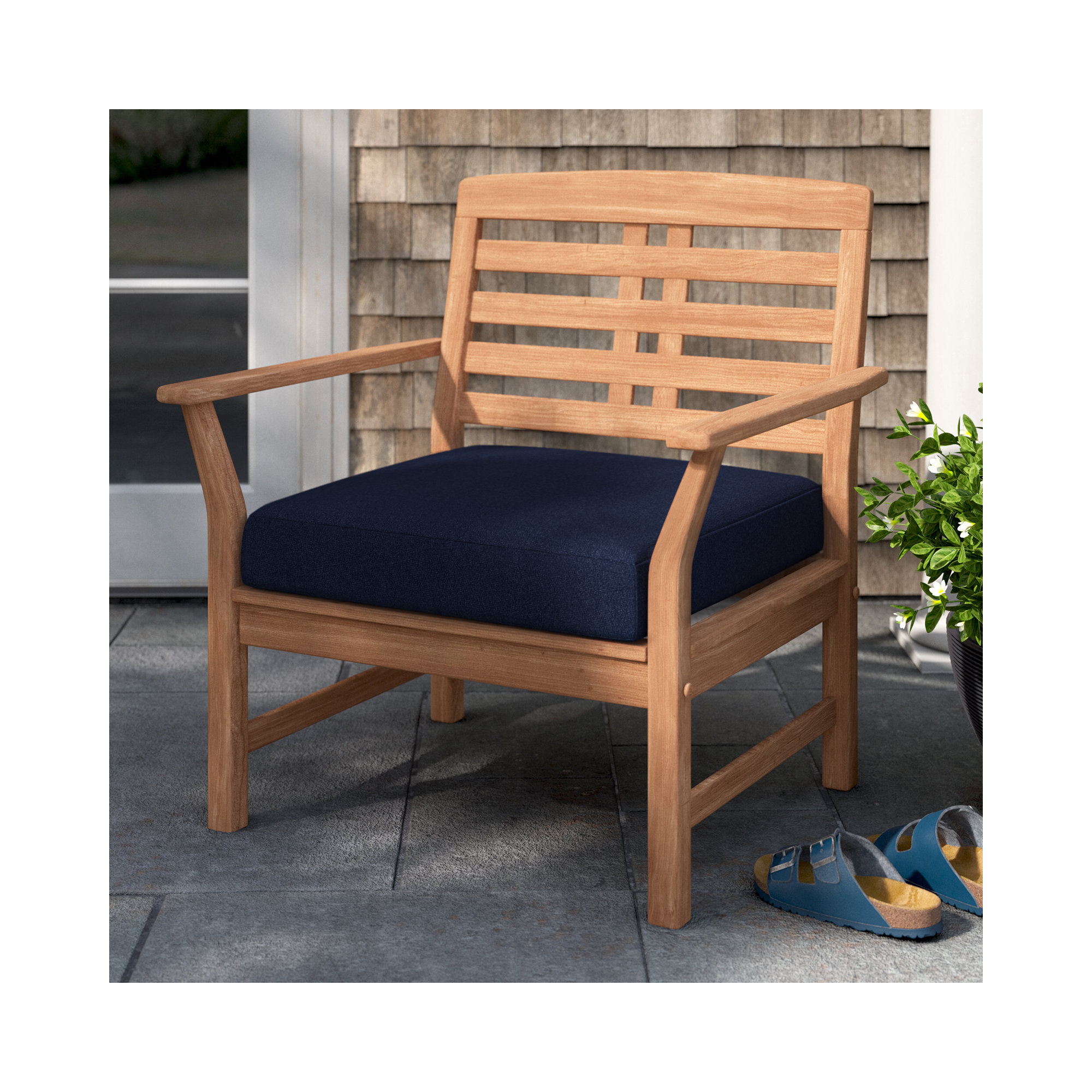 Amorina Outdoor Seat Cushion, Navy, 22.5 in W x 22.5 in D x 5 in H