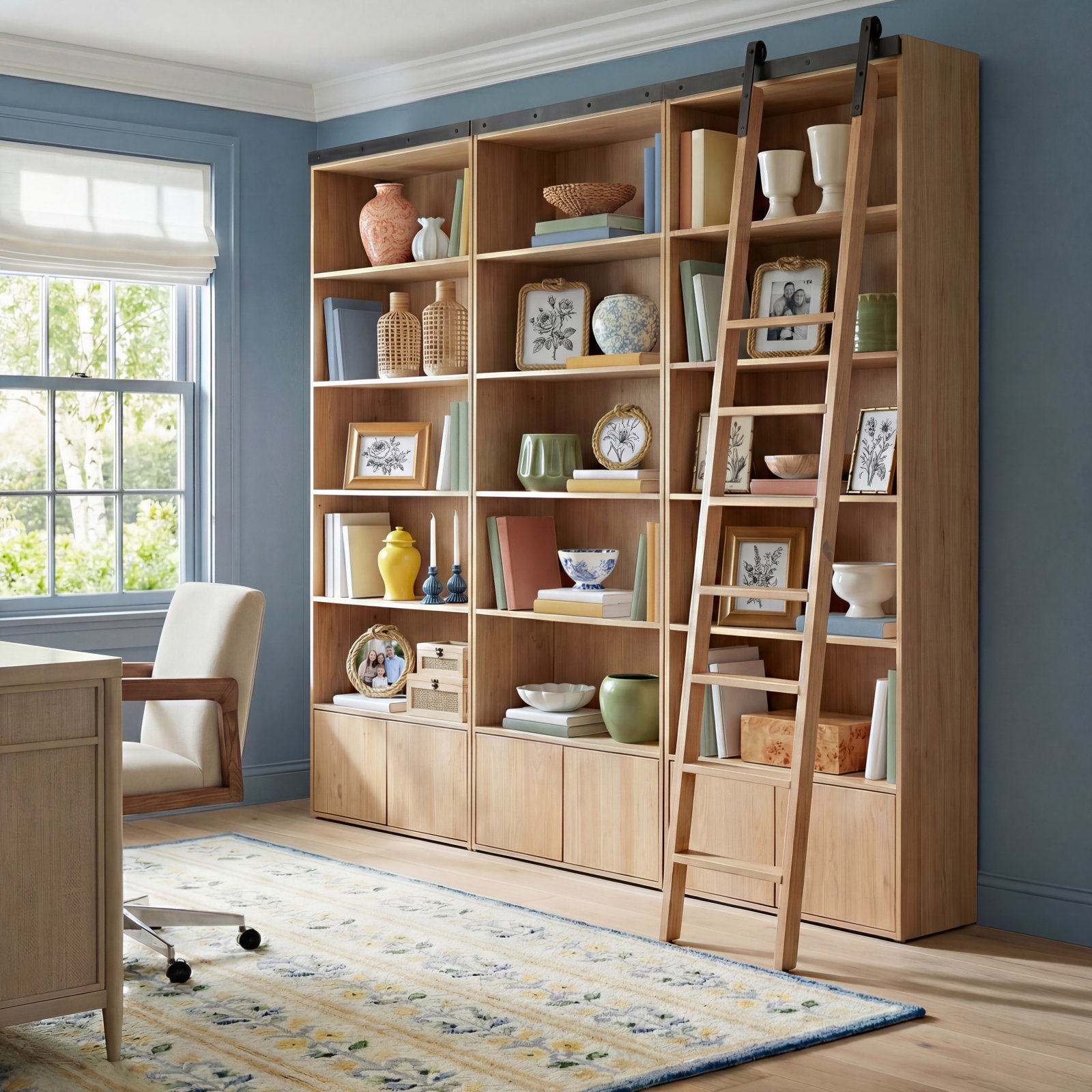 Wide Bookcase, Smoked Pine