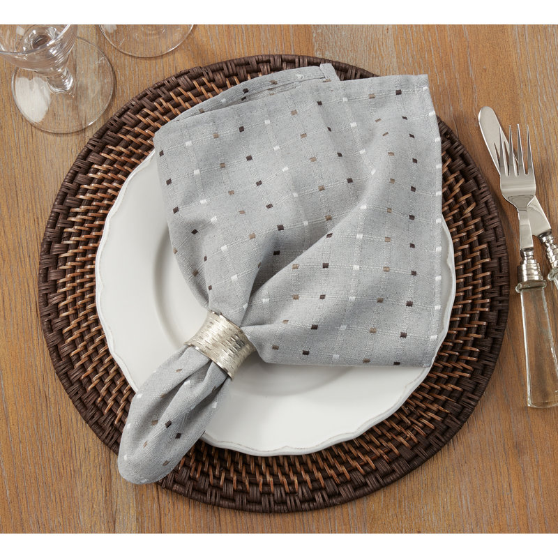 Clarkston Cotton Embroidered Square Napkin, Gray