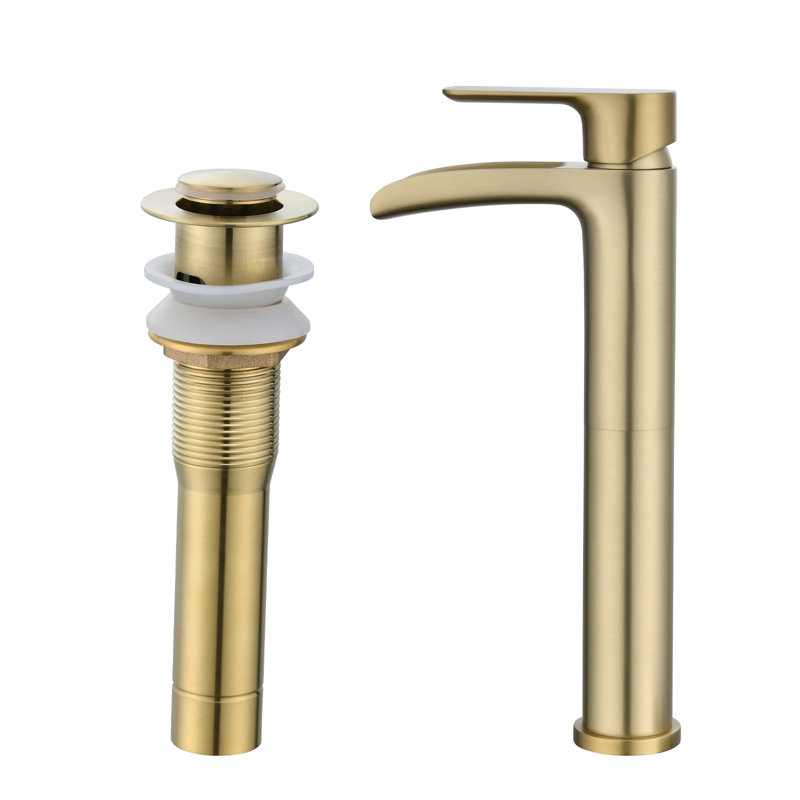 Single-Hole Single-handle Bathroom Faucet with Drain Assembly, Brushed Gold