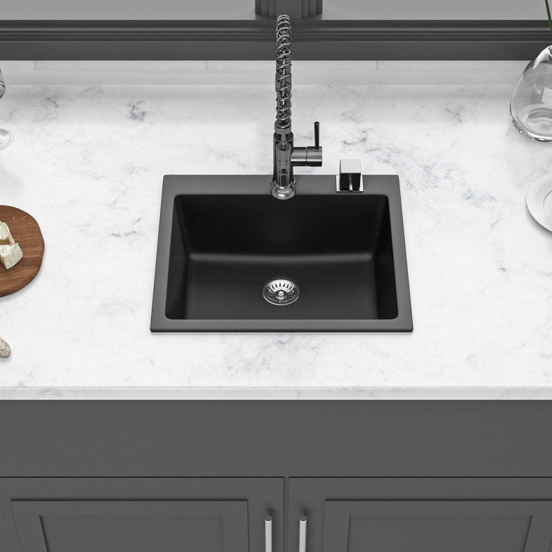 25X22" Black Quartz Kitchen Sink, And With Hygienic Design 25"X22" Composite Protects Hands Keeps Clean