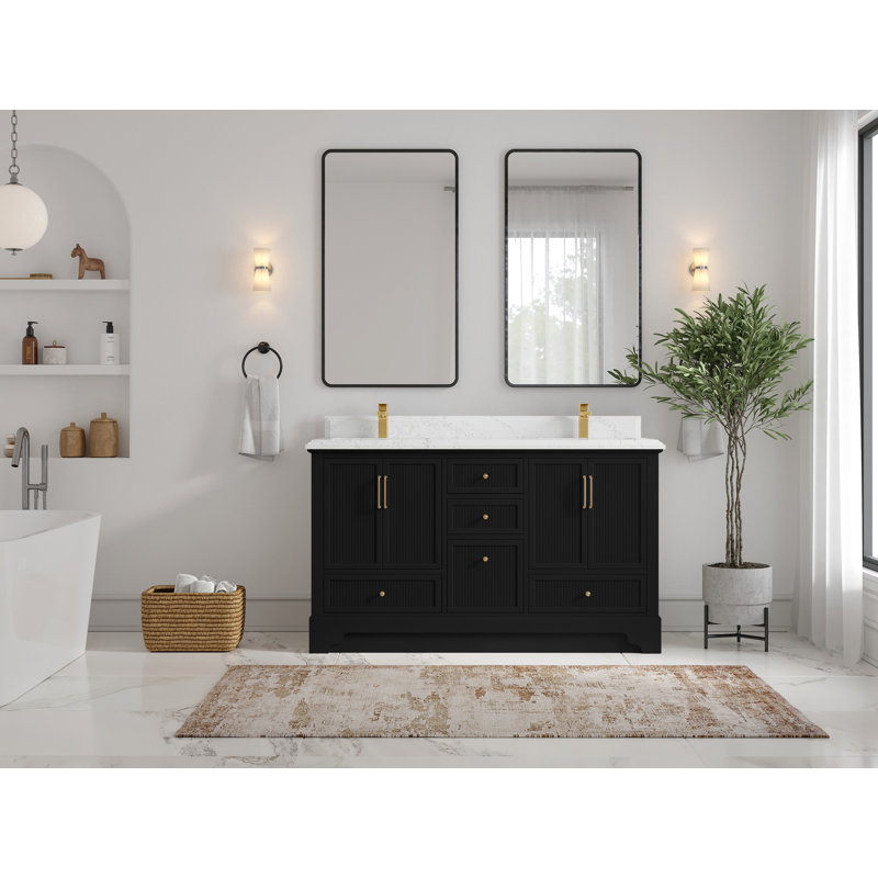 Alys 60 Double Bathroom Vanity with Top (Knobs Option), Empira White