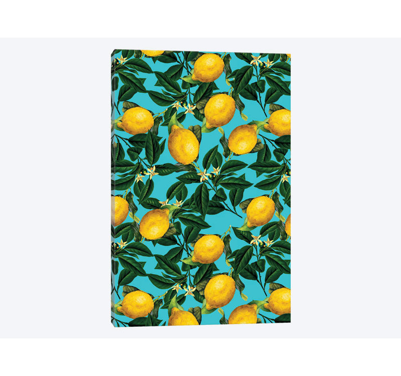 «Lemon And Leaf» par Burcu Korkmazyurek, impression sur toile tendue, H 26 po x l 18 po x P 1,5 po, Toile avec cadre noir