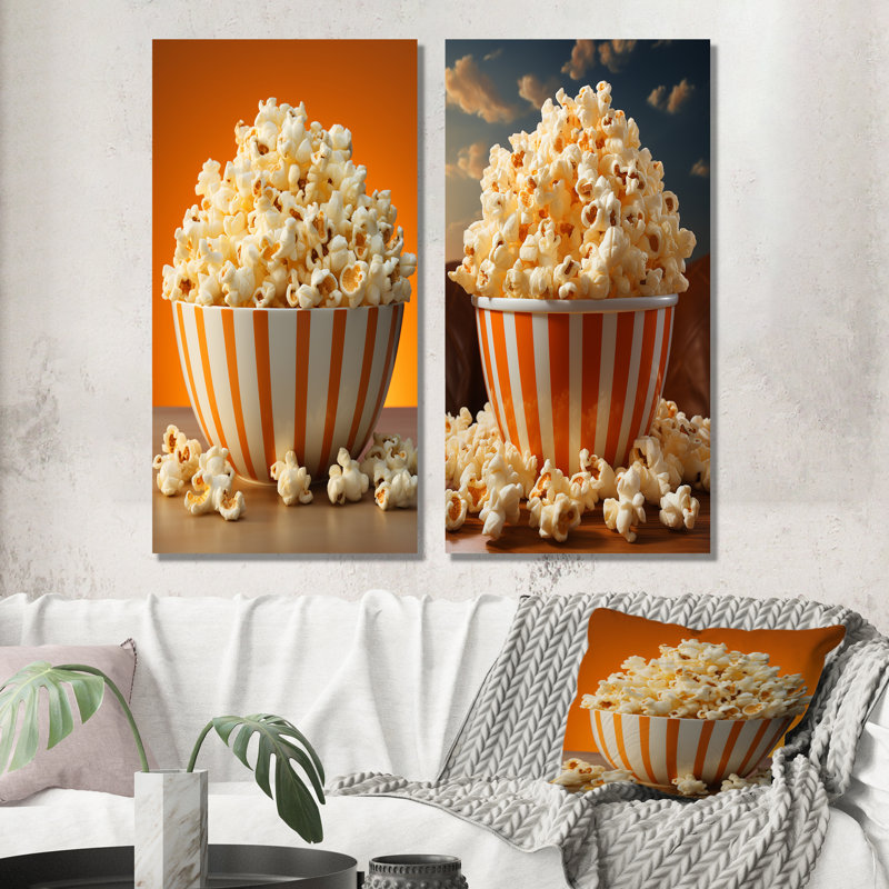 Golden Era Cinéma Popcorn Bowl - Ensemble de 2 impressions sur toile Popcorn, H 28 po x l 25 po, Toile tendue