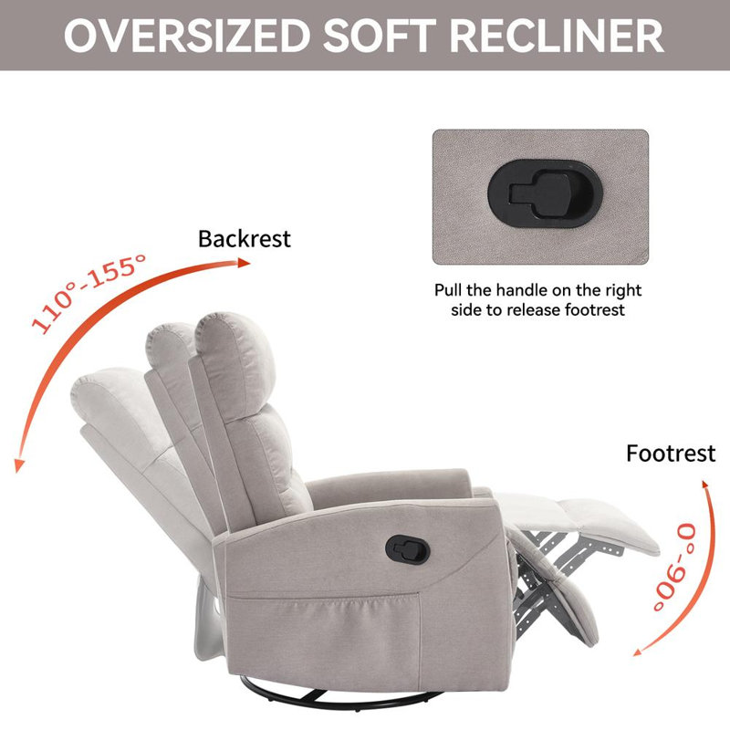Modern Rocking Swivel Recliner, Light Gray