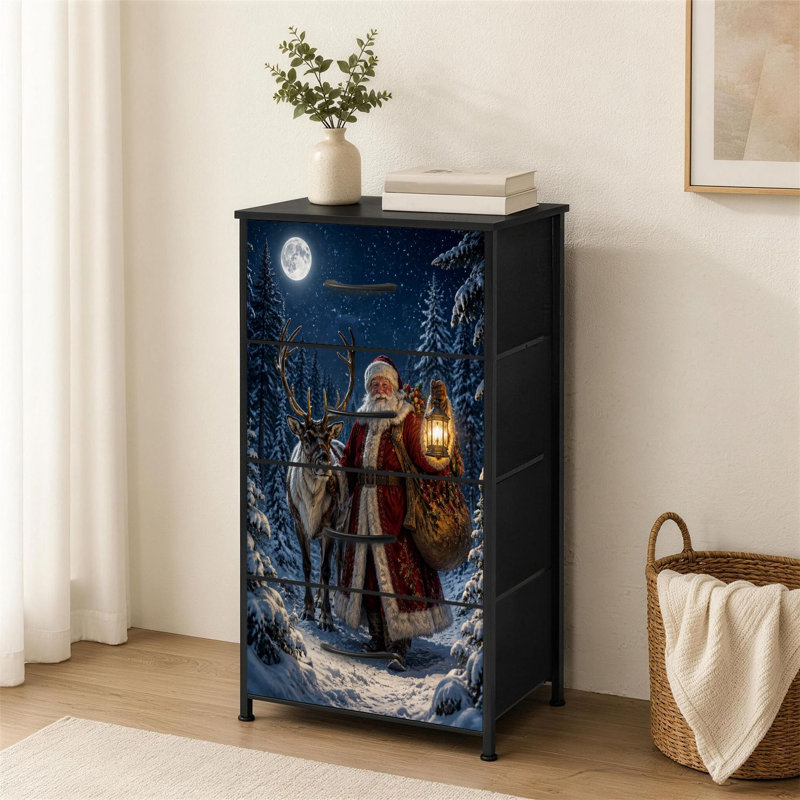 Commode 4 tiroirs pour chambre à coucher Père Noël renne Snowy Forest sous la pleine lune Petite commode haute pour organisateurs de placard avec commode