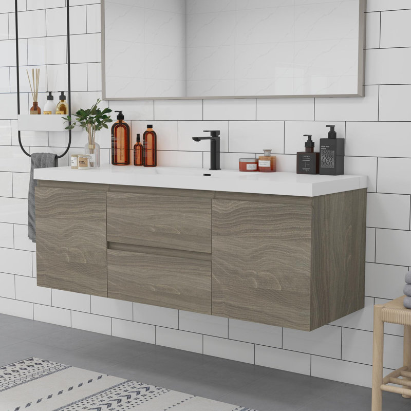 Meuble-lavabo mural, Gris, 59"