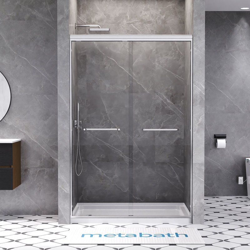 44"-48" W X 72" H Semi Frameless Double Sliding Shower Door with 5/16" (8mm) Tempered Clear Glass, Chrome