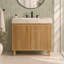 Meuble-lavabo simple LULA de 76 cm (30 po) d'aspect bois avec comptoir en pierre frittée couleur crème veinée or-136845789