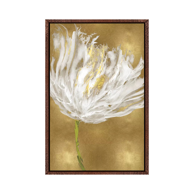 Tulips On Gold I by Vanessa Austin - Painting on Canvas, 101.6 cm H x 66.04 cm W, Classic Brown Wood Framed