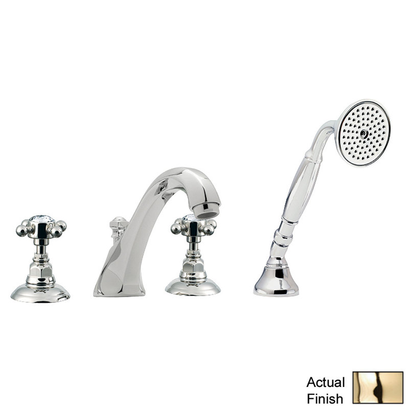 Robinet de baignoire romaine à fixation sur plateau à poignées doubles avec douche à main Country, Laiton inca