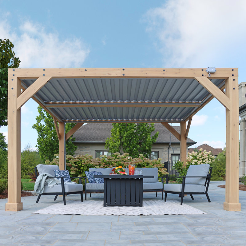 Cedar and Aluminum 10' x 12' Beige Rectangular Patio Gazebo