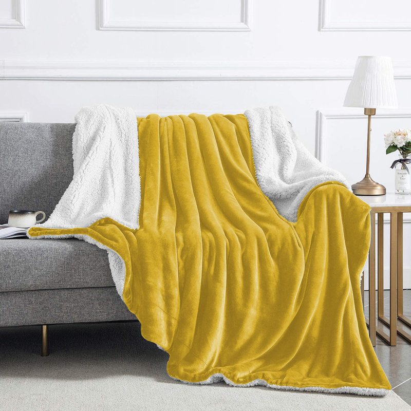 Aspire Homeware Deluxe Hotel Collection Ultra-Soft Sherpa Fleece Throw Blanket for Plush & Cozy Comfort, Yellow