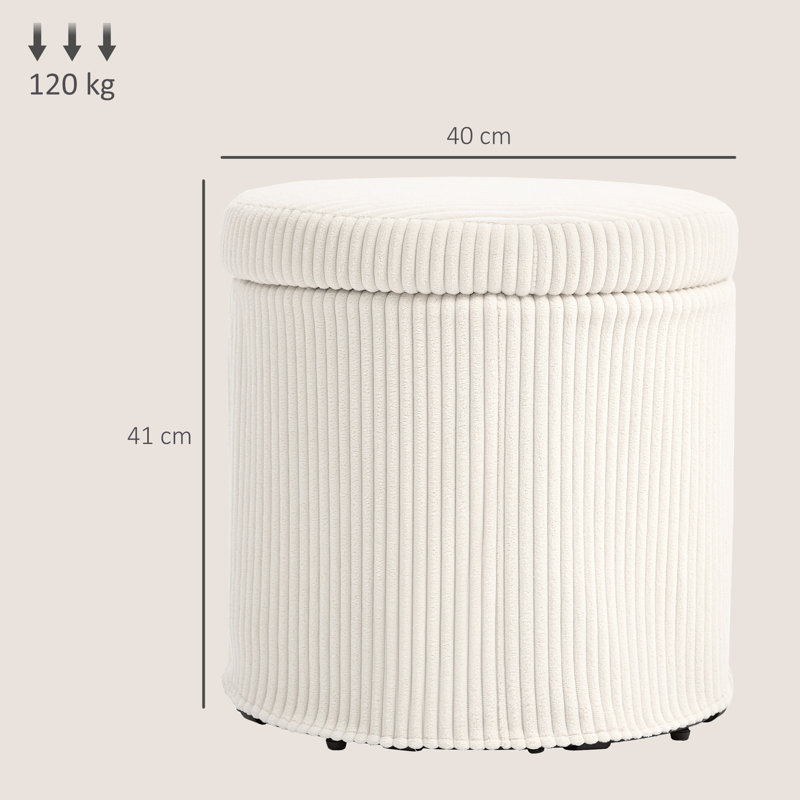 40cm Wide Standard Ottoman, Beige Corduroy (100% Polyester), Foam, Steel