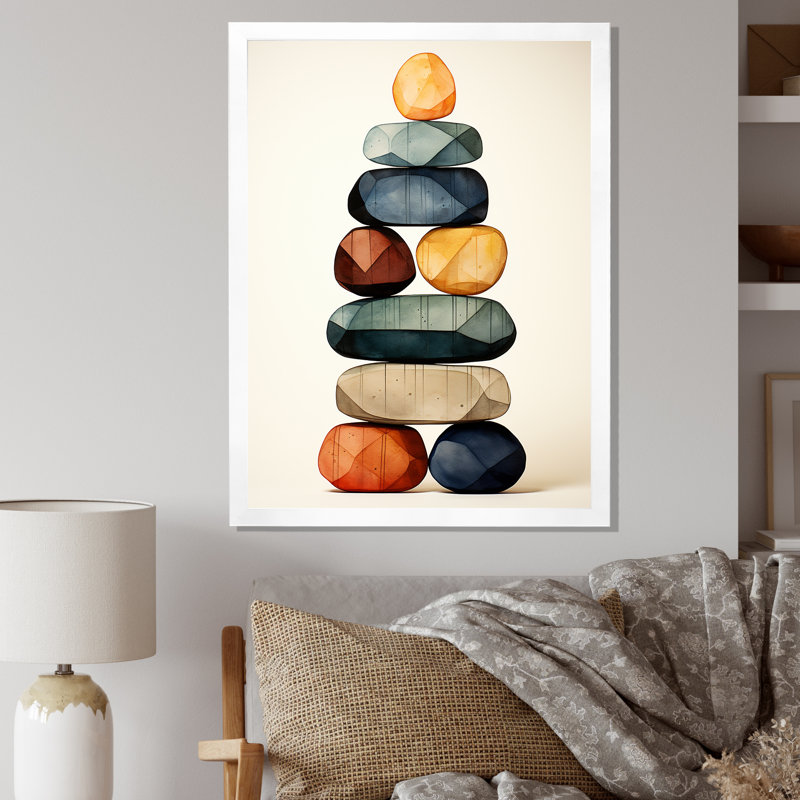 Sculpture «Finding Balance Rock Balancing Cairn» sur toile, H 44 po x l 34 po x P 1,5 po, Cadre simple blanc