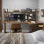 Noyer clair + bureau en bois massif en forme de L noir + fer-1126092169-1126092171