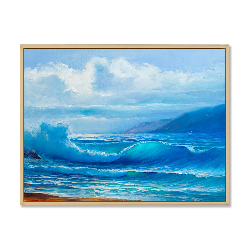 «Morning Sea Wave», reproduction sur toile flottante, H 16 po x l 32 po x P 1 po, Cadre flottant brun