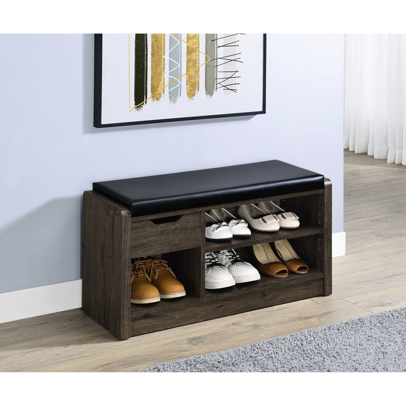 Astor Smoked Oak Open Shelf Storage Bench, Oak