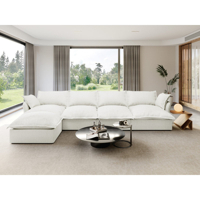 Canapé modulaire rembourré en duvet, canapé convertible Comfty, H 36,5 po x l 146,6 po x P 72 po, 5, Blanc