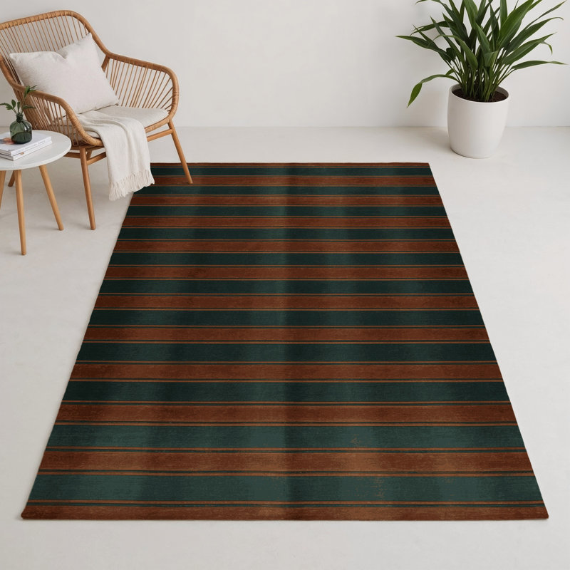 HorizontalStripes Green Indoor and Outdoor Area Rug, Rectangle 3' x 5'