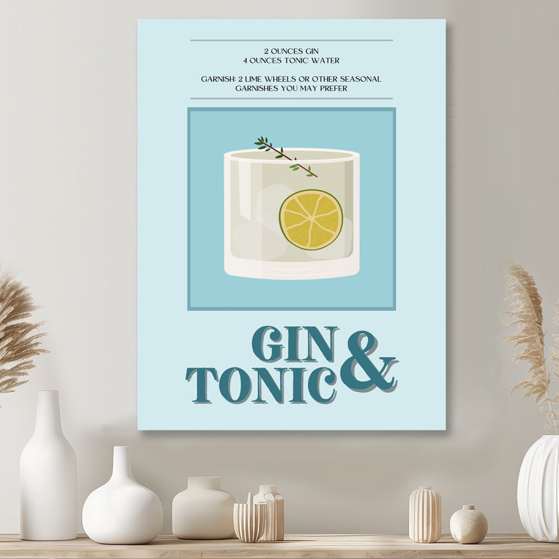 «Gin & Tonic On The Rocks Highball Cocktail II», art mural cocktails, Métal métal, H 32 po x l 24 po x P 1 po