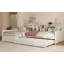 Lit de jour simple en L en forme de L avec lit gigogne sous le lit et tiroir de rangement, cadre de lit d'angle polyvalent avec bibliothèques pour 3-945401634