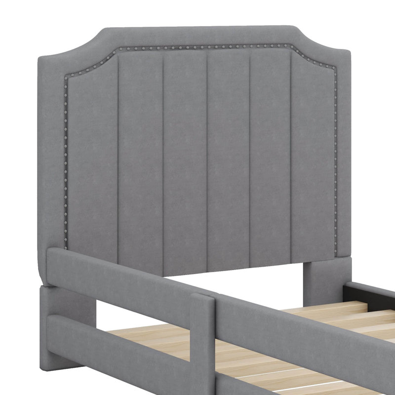 Lit de jour simple rembourré avec tête de lit rayée intemporelle, Gris