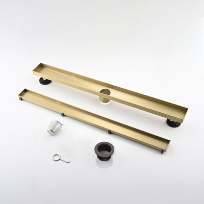 Drain de douche linéaire 24 po avec couvercle amovible, drain de plancher de douche en acier inoxydable 304 avec crépine et pieds niveleurs
