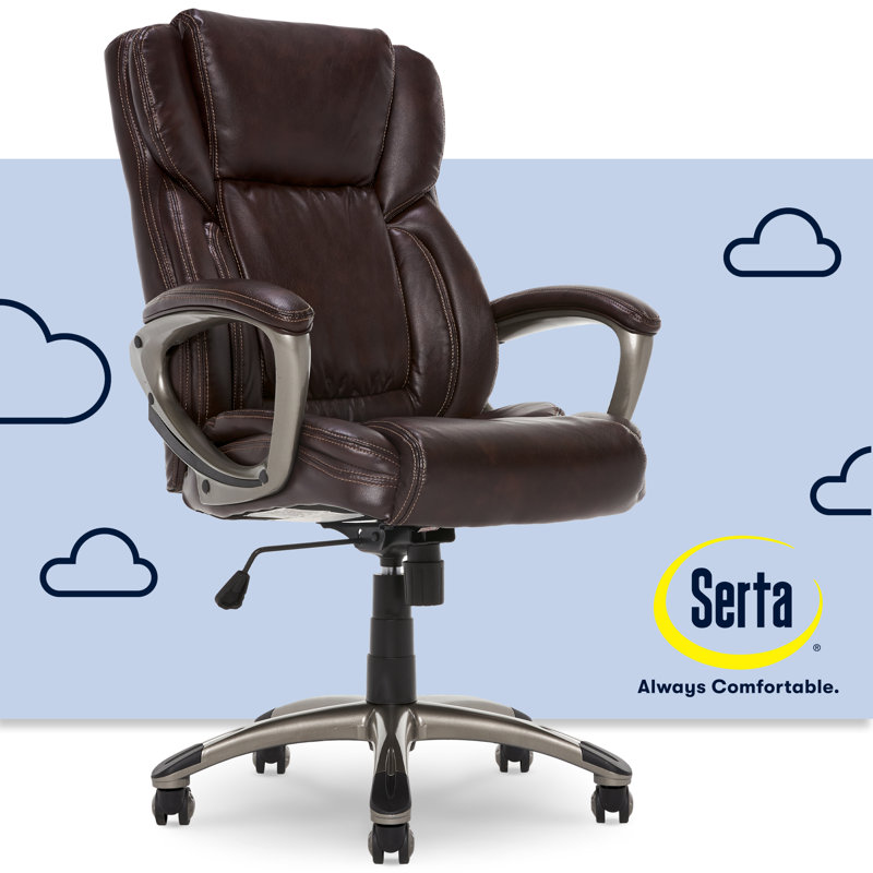 Serta Garret Executive Office Chair, Ergonomic Lumbar Support, Semi-Plush Cushion, Body Pillows, Nimble Brown