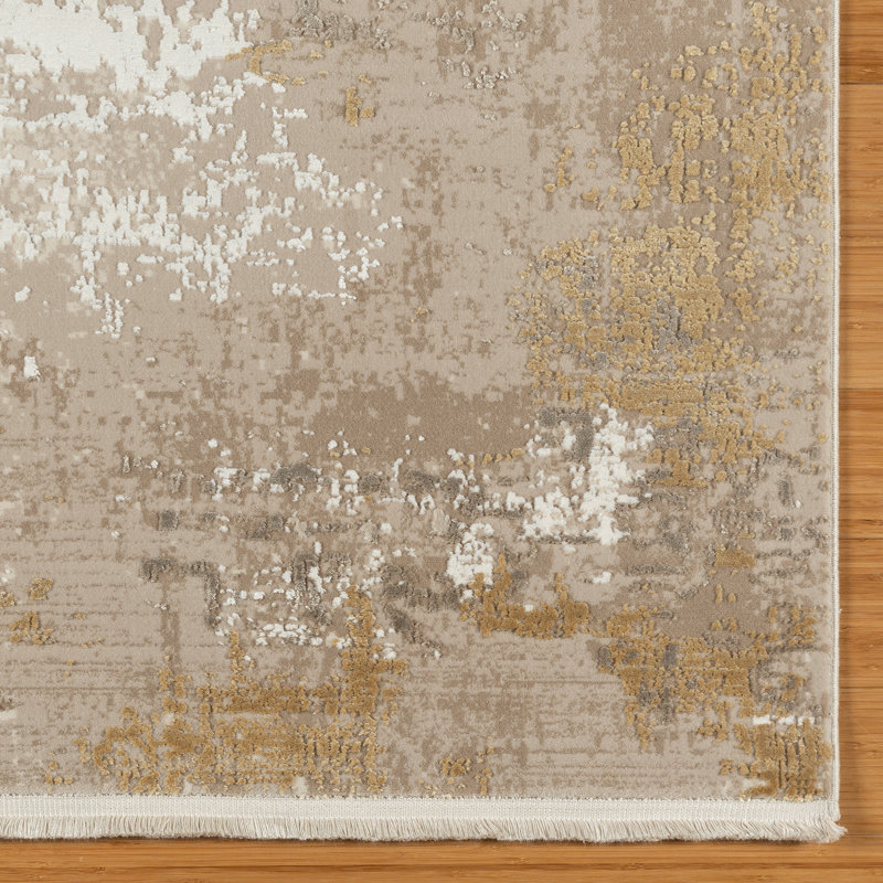 Gertmenian Florance Gela Modern Abstract Beige/Gold High-Low Viscose ...