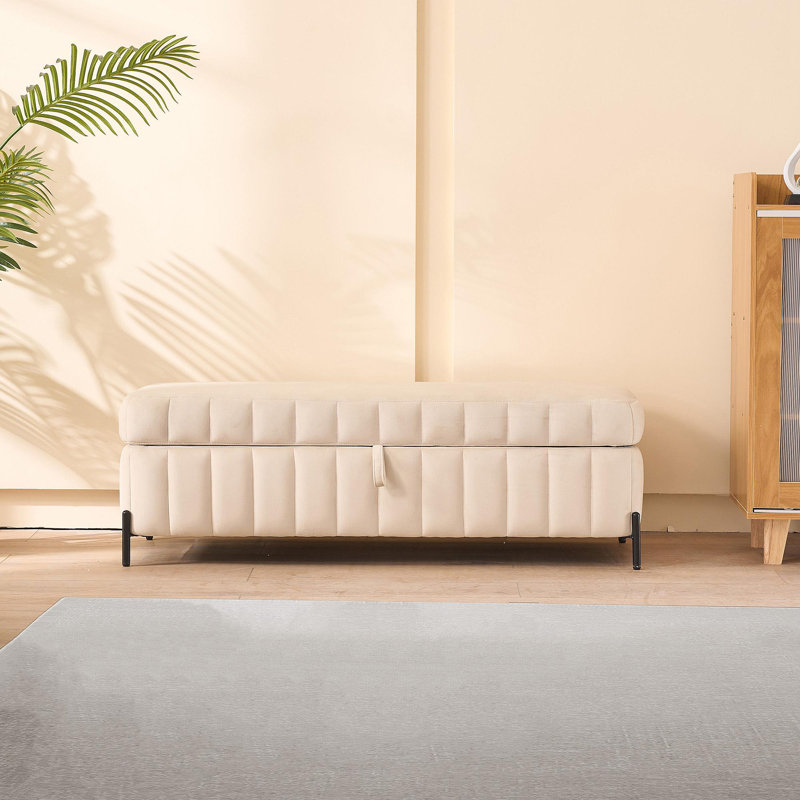 49.21" Wide Upholstered Velvet Storage Soft Bench Footstool Ottoman End Of Bed With Metal Legs, Foot Rest For Living Room, Entryway And Bedroom. Beige