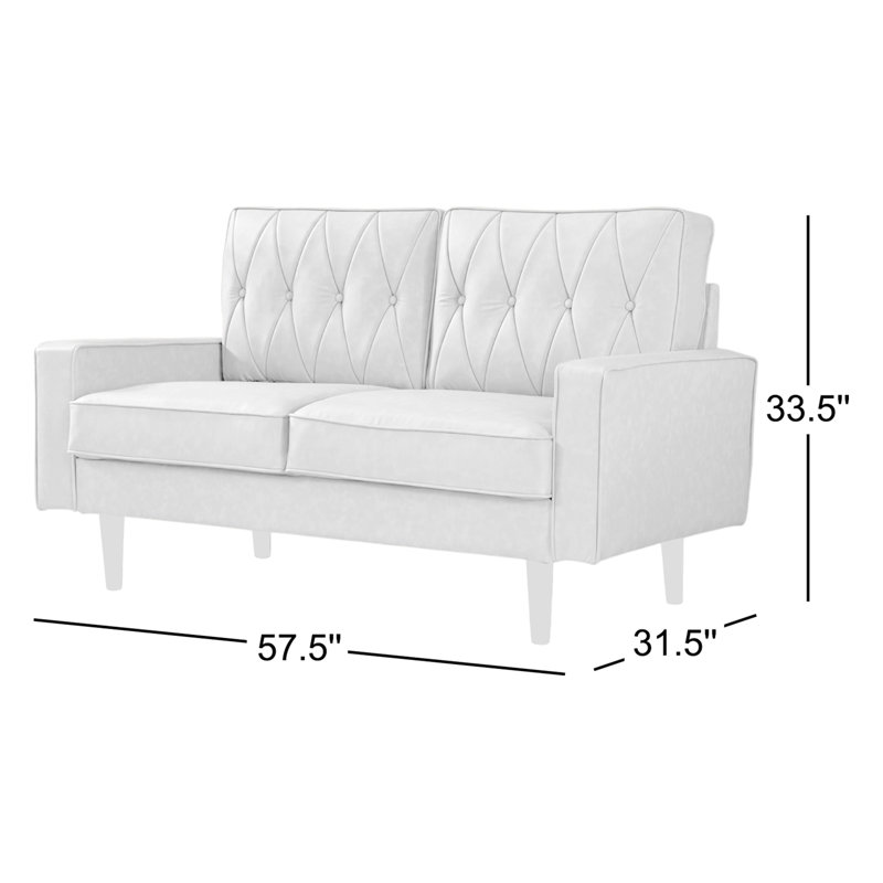 Faux Leather Square Arm Loveseat, Gray Faux Leather, 33" H x 57" W x 31" D