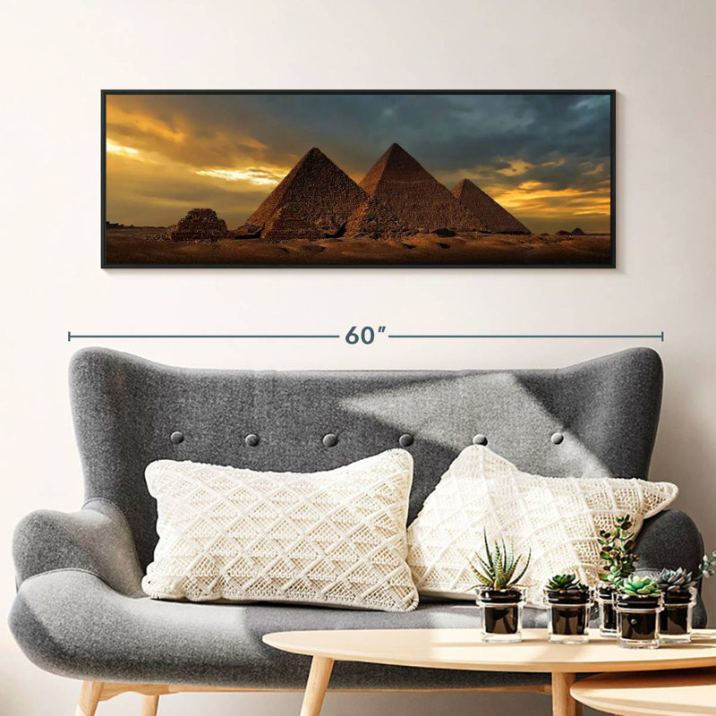 Coucher de soleil sur les pyramides de Gizeh, 46 po x 16 po, Cadre flottant noir