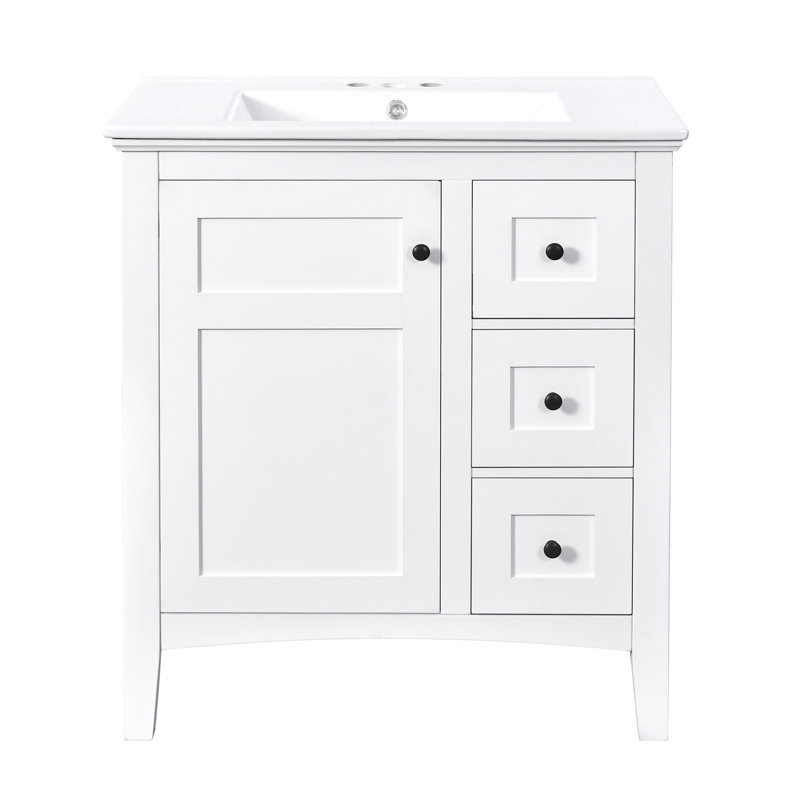 Meuble-lavabo moderne de 30 po avec lavabo en céramique, salle de bain blanche avec 3 tiroirs, armoire de rangement moderne en bois massif, idéale pour la maison