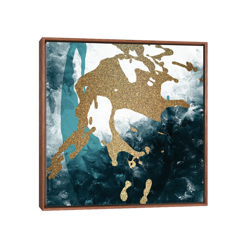 Teal Gold Splash II by Kimberly Allen - Painting on Canvas, Brown Floater Frame, 66.04 cm H x 66.04 cm W
