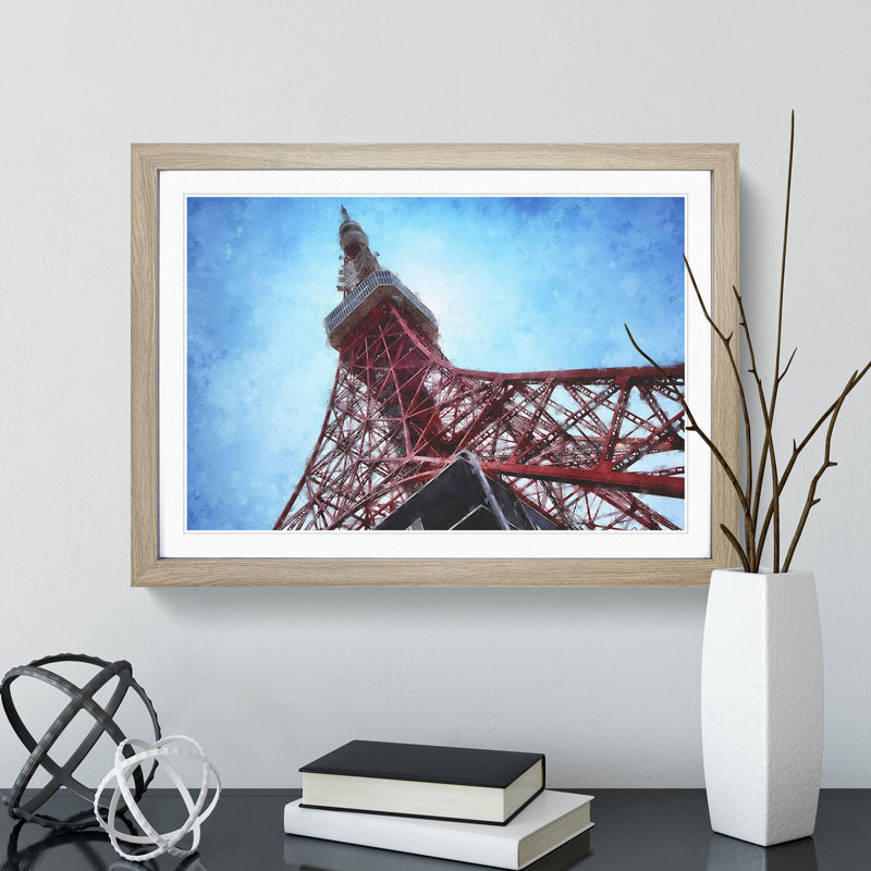 The Tokyo Tower - Picture Frame Painting, Oak Framed, 27cm H x 36cm W x 2cm D