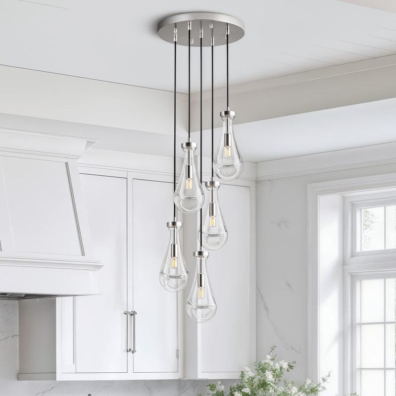 Lustre 5 lumières en verre goutte de nickel pour le salon et la cuisine, 5, Nickel, H 56,7 po x l 15,7 po x P 15,7 po