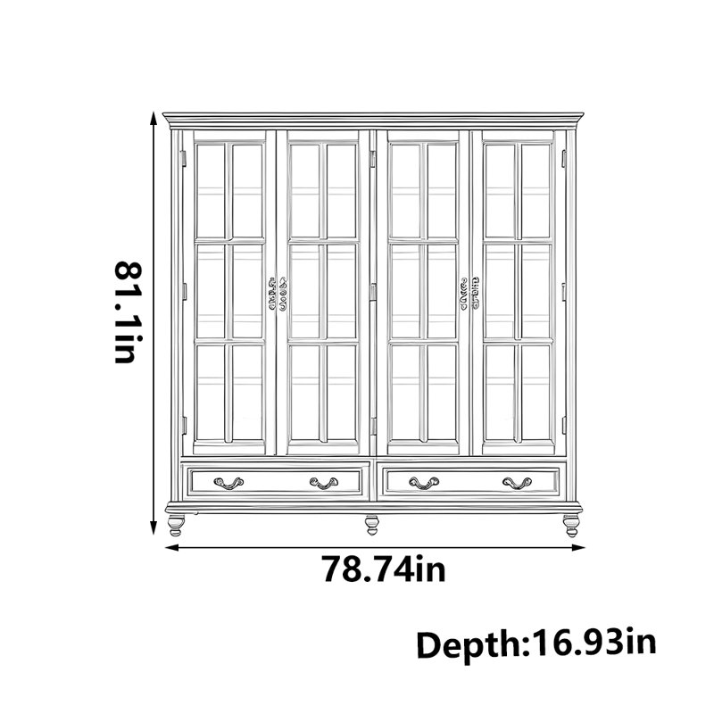 Bibliothèque de style américain, H 81,1 po x l 78,74 po x P 16,93 po