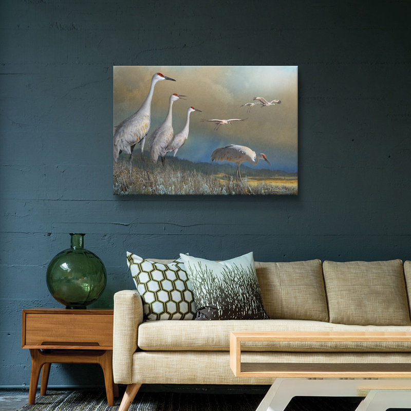 Cranes in Sage - Impression sur toile, H 12 po x l 18 po x P 2 po, Toile tendue