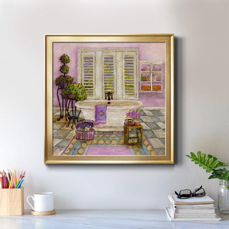 Sunny Day Bath I - reproduction d'art sur toile, Toile encadrée dorée, H 17,5 po x l 17,5 po x P 1,5 po