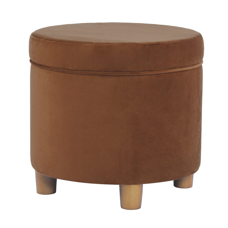 Repose-pieds avec rangement Gio, dessus relevable rond de 19 pouces, tissu en velours, Brun épicé