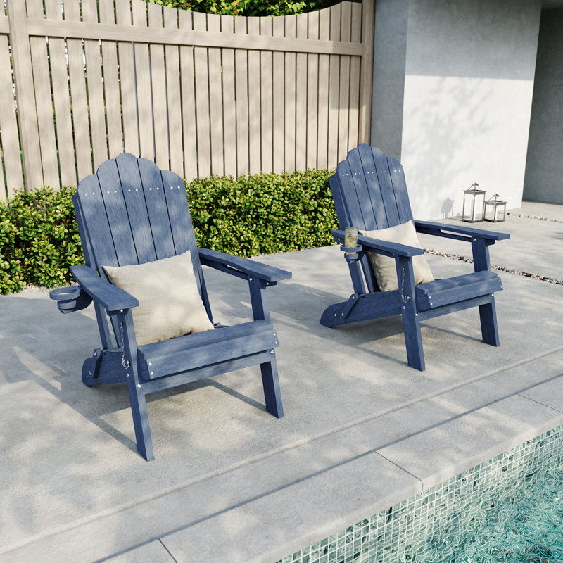  Ergonomic Folding Adirondack Chair with Cup Holder, All-Weather Patio Adirondack Chair for Outdoor, Easy Assembly, Navy