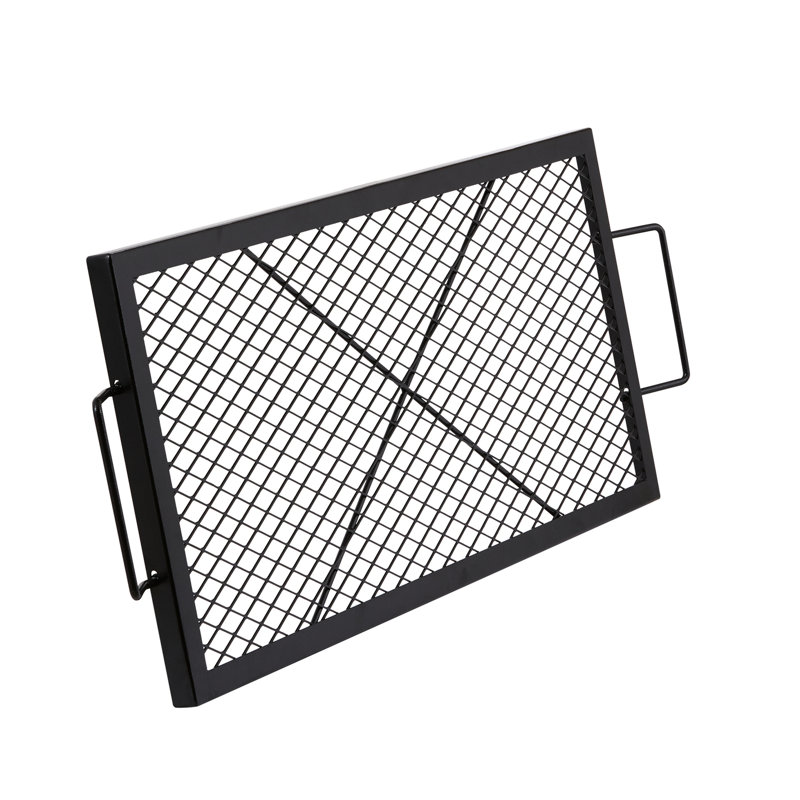 Gril de foyer 32 po X-Marks, batterie de cuisine en acier robuste pour le feu de camp, portatif pour la cuisson en plein air, acier, distribution uniforme de la chaleur, feu de camp rectangulaire idéal pour les crêpes, camping, antirouille et