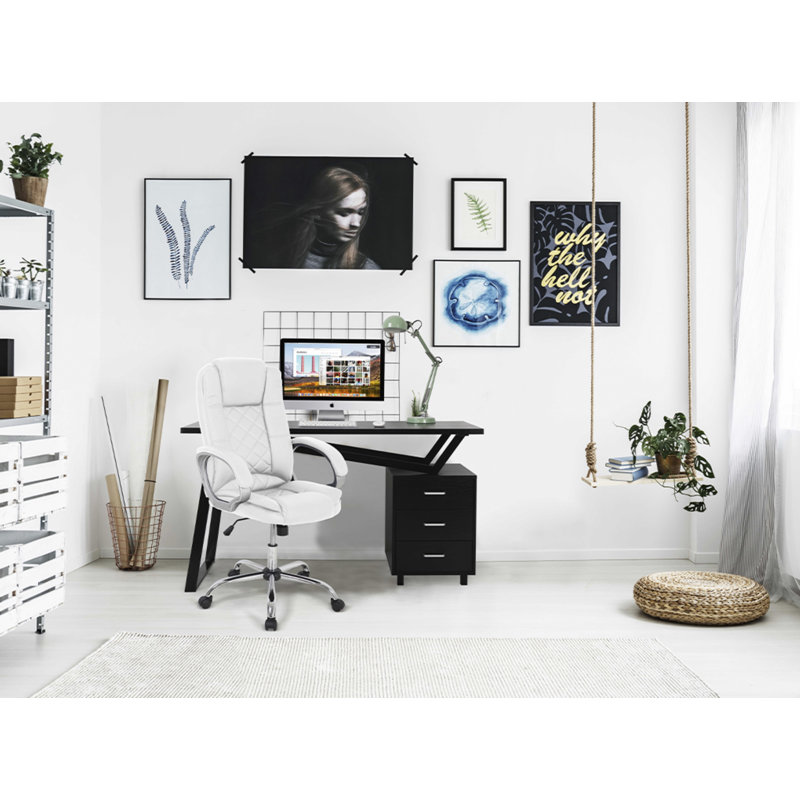 Office Chair with Headrest, White