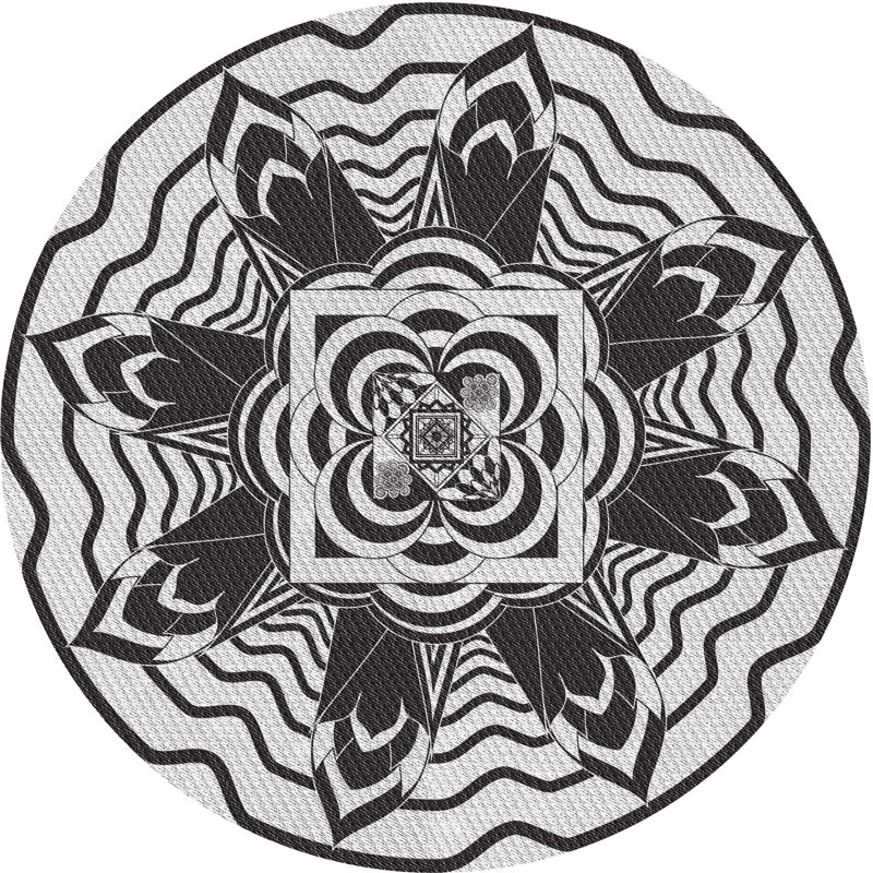 Tapis noir/gris tissé à la machine, Rond 7 pi