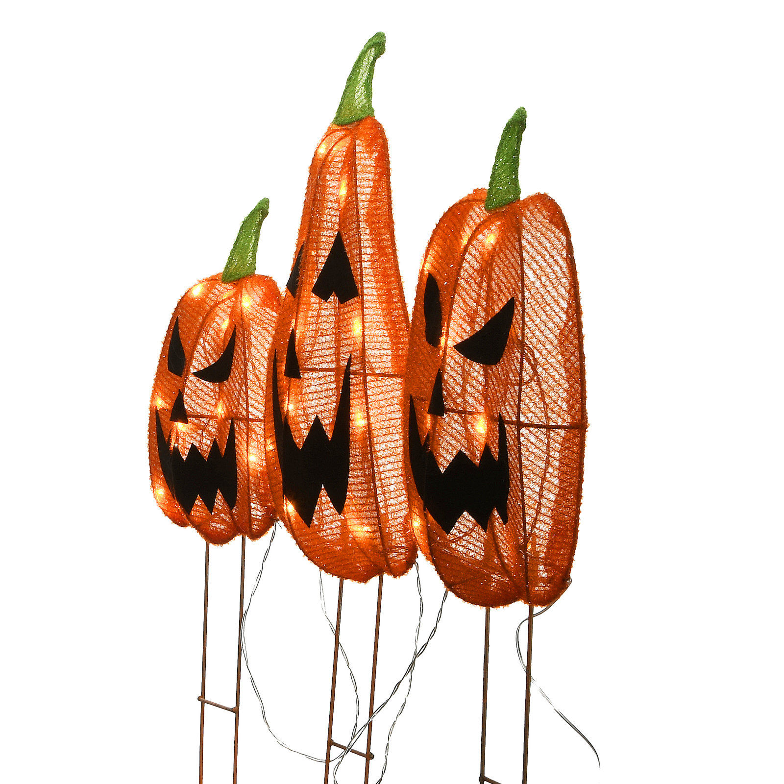 Pre-Lit Halloween Jack-O-Lantern Garden Stakes, 26" H x 10" W x 2" D, Orange