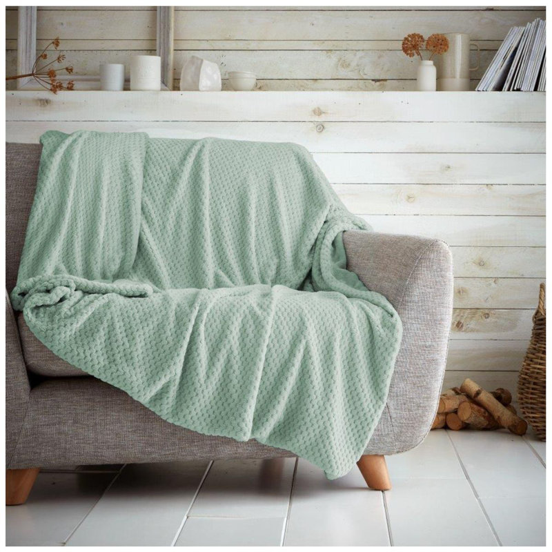 Teddy Popcorn Waffle Throw Blanket Soft Warm Cosy Lightweight Waffle Decorative Blanket for Sofa Couch Bed Bedroom Living Room