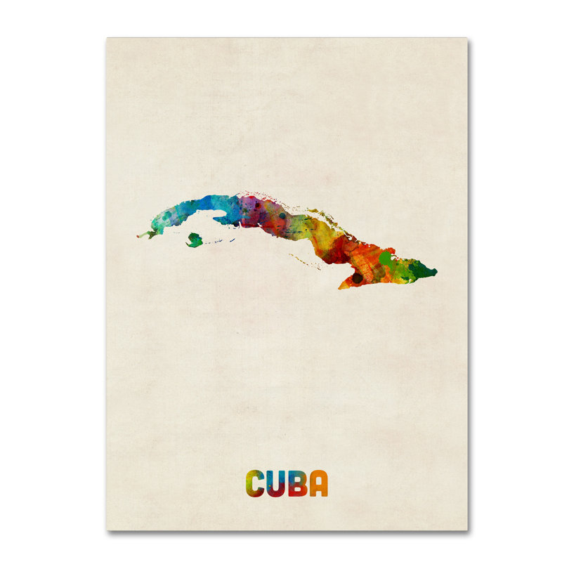 « cuba aquarelle map », impression sur toile tendue, H 19 po x l 14 po x P 2 po